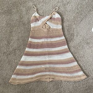 Crochet Dress - Tan and White